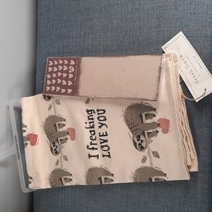Love You Sloth Kitchen Dish Hand Towel Magnetic List Pad Notepad Set Gift NWT